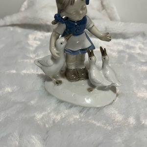 Vintage Porcelain Girl with Ducks Figure Lippelsdorf